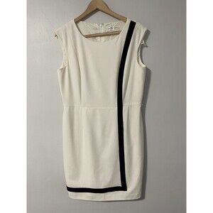 Calvin Klein Ivory‎ Black Stripe Sleeveless Round Neck Sheath Dress Knee 14